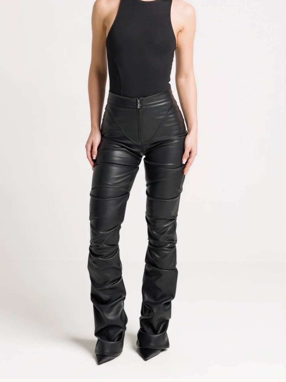Maniere De Voir Black Faux Leather Flared Pants